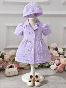 Souflis Souflis Đầm dạ hội màu tím hoa văn thanh lịch, cổ điển cho bé gái, kèm mũ beret. - Màu Hồng baby - Xem 3