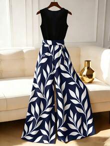 Franclia 女士印花无袖圆领连体裤，春夏款 - 寶藍色 - 查看 2