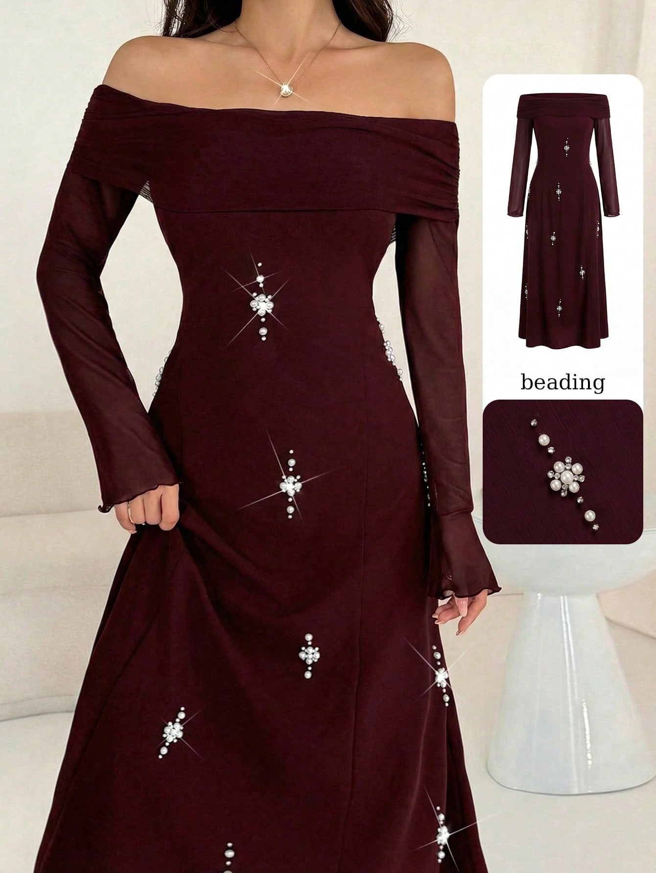 Modelyn فستان أنيق للنساء بأكمام طويلة وواسعة في ا...