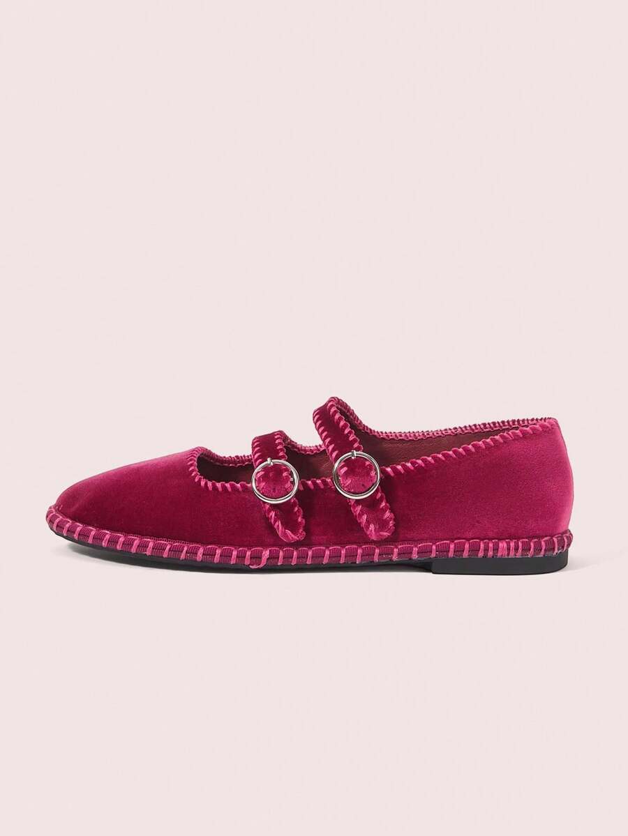 CUCCOO DOLLMOD Women's Shoes Classic Dark Peach Velvet Double Strap Flats Mary Jane - -46 dark peach - View 1