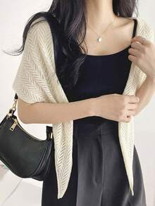 DAZY Women's Textured Fabric Elegant Casual Shawl Cardigan - Beige - View 3