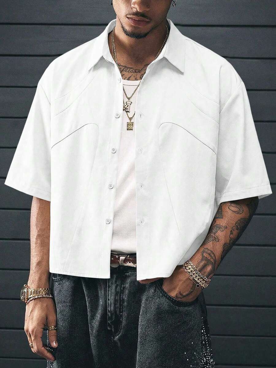 AXEPEAK Men's Casual Solid Color Short Sleeve Shirt, Summer - White - View 1