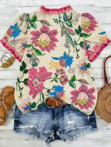 SHEIN LUNE CURVE Camisa de mujer de talla grande, de estilo casual, con estampado tejido, para el verano y la playa - Rosa - Ver 2