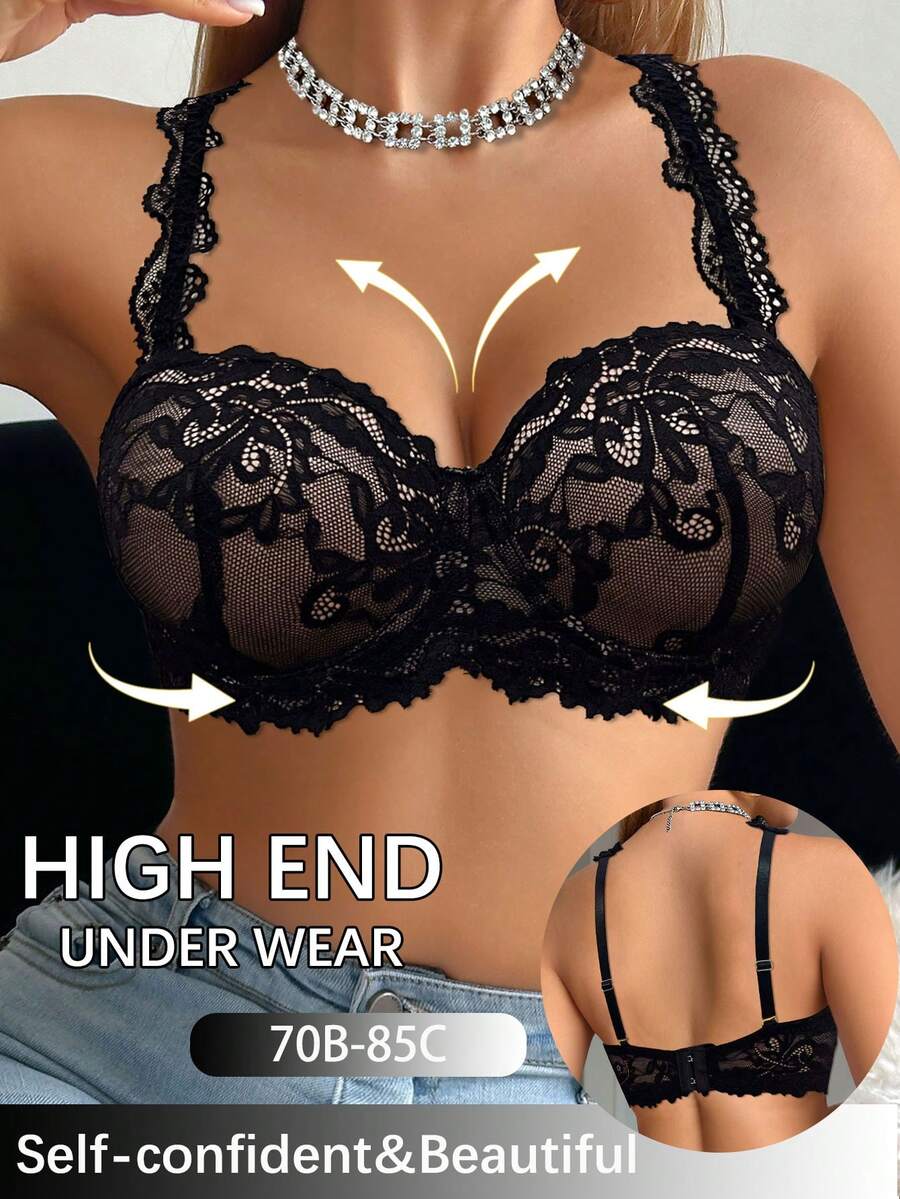 1 chiếc áo ngực ren có gọng dành cho nữ - màu đen - Xem 1