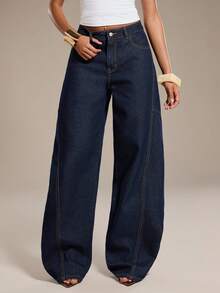 Normani 春夏女式音乐会穿搭 外出休闲装 2000年代 Y2K 90年代 俱乐部复古锐舞装 音乐节 老钱街头风 复活节 圣帕特里克节 女士派对 海滩婚礼 外出 毕业典礼 优雅度假 休闲节日 正式场合 女士阔腿水洗O型牛仔裤 - 深色水洗藍 - 查看 4