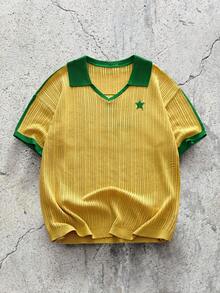 EVRINFINITE 男士拼接五角星数字图案休闲百搭日常针织短袖上衣 - 彩色 - 查看 2