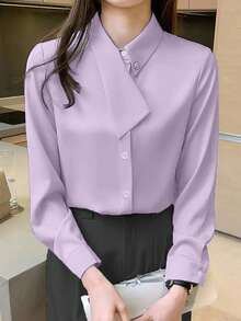 SHEIN Raffinéa Asymmetrical Collar Versatile Elegant Commuter Women T-Shirt - Mauve Purple - View 4