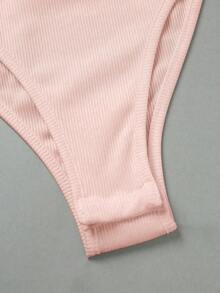 Trelyra 优雅百搭翻领半拉链针织白色连体衣，女士春夏度假沙滩连体衣 - 粉色 - 查看 4