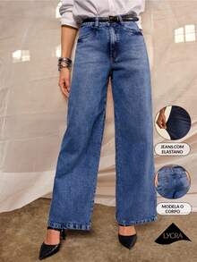 Daynim Quần jeans ống rộng cạp cao không thắt lưng - Rửa trung bình - Xem 2