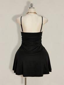 SHEIN ICON 大码女士性感纯色V领吊带连衣裙，夏季 - 黑色 - 查看 2