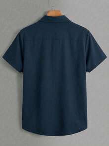 KRYTIVO Men's Plus Size Casual Short Sleeve Shirt, Summer Men Short Sleeve Dress Shirt Men Dress Shirt Men Button-Down Shirt,Versatile Items For Daily Commuting, Travel, Vacation And Outings,Husband And Boyfriend Gifts For Friends,Casual And Simple Style, Urban Mature Style, British Gentleman Style - Navy Blue - View 3