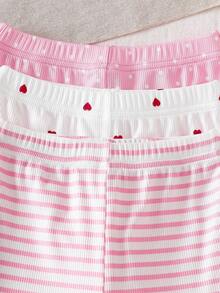 SHEIN Bộ 3 quần dài cho bé gái, chất liệu dệt kim gân, in hình trái tim đôi, ống loe, ôm sát, mềm mại, dày dặn, thích hợp mặc hàng ngày đi học, chơi đùa, dự tiệc, mùa xuân hè, thu đông. - Nhiều màu - Xem 7