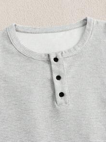 Men's Waffle Texture Half-Open Collar Short Sleeve Knit T-Shirt, Breathable, Machine Washable, Old Money Style For Summer Commuting - Grey - View 6