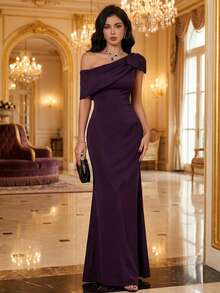 DAZY Women's Elegant Bowknot Waist Cinched Solid Color Long Dress Summer Maxi Dress Sundress Cocktail Dress - Purple - View 10