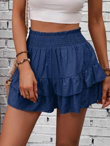 Breezaya Women's Solid Color Casual Boho Culottes Holiday Beach Navy Blue Summer - Medium Wash - View 6