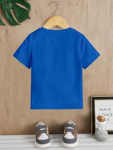 SHEIN Camisa casual de manga corta suelta y cómoda para niño joven con patrón de árbol de coco, versátil - Azul - Ver 6
