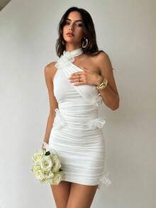Aloruh Đầm trắng trang trí hoa 3D lãng mạn với ruy băng, đầm dự tiệc cưới thanh lịch, đầm nghỉ lễ, đầm dự hòa nhạc. - trắng - Xem 9