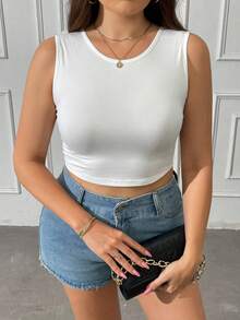 Vionelle Áo tank top crop top hở lưng buộc dây gợi cảm cỡ lớn dành cho mùa hè - trắng - Xem 5