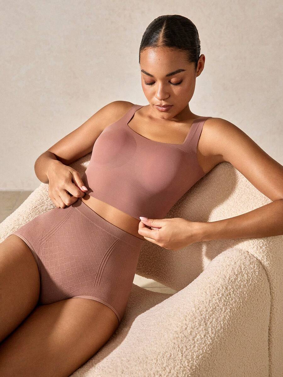 1 件女士无钢圈无缝胸罩 - 巧克力棕 - 查看 1