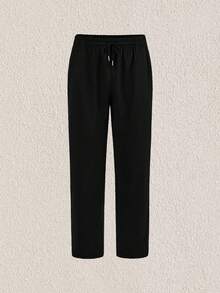 Mercer Haus 男士抽绳腰直筒裤，秋季 - 黑色 - 查看 1