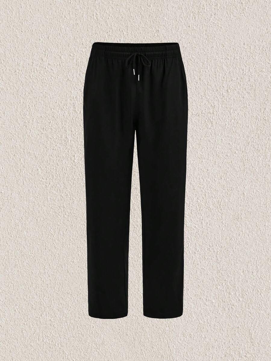 Mercer Haus 男士抽绳腰直筒裤，秋季 - 黑色 - 查看 1