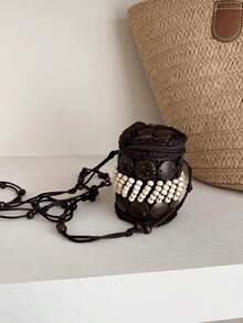 Joivida 1件波西米亚风椰壳包项链，复古长款挂绳钱包配饰 - 彩色 - 查看 11