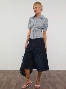 COUREZ 低腰宽松常规牛仔短裤，方形口袋设计 / Y2K 夏季女装 夏季女装 长款短裤 蓝色牛仔短裤 宽松牛仔短裤 节日服装 演唱会服装 春季女装 - 黑色 - 查看 2
