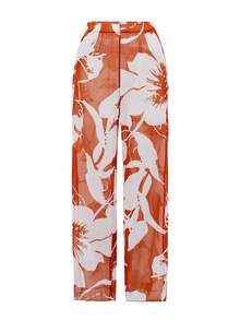 Swim Oasis New Arrival Solid Color Hollow Cross Halter One-Piece Swimsuit With Printed Cover-Up Skirt Beach Set For Women - Orange - View 5