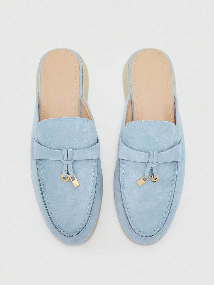 CUCCOO BIZCHIC Women Shoes Fashionable Sky Blue Suede Comfortable Commuting Women's Flat Mule Shoes Women's Flat Shoes Slippers Suitable For Outdoor Shopping To Work Daily Versatile Women's Shoes