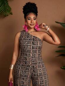 Lunelith SHEIN Lunessa 女士沙滩度假印花宽松无袖连体裤，春夏款 - 彩色 - 查看 3