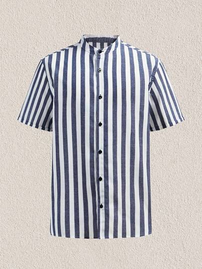 Mercer Haus 男士休闲条纹印花短袖衬衫，夏季