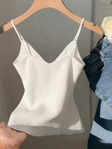 Resyla Camiseta sin mangas de tela texturizada con lazo decorativo, unicolor, estilo casual y dulce para mujer de talla grande - Blanco - Ver 2