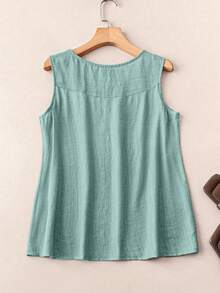 EMERY ROSE Camiseta sin mangas de unicolor con decoración de botones, para uso casual, diario, viajes y vacaciones, de estilo minimalista, para verano - Azul - Ver 2