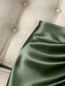 Franclia Fashionable New Glossy Asymmetrical Hem High Waist Slim Pleated Bodycon Skirt For Women, Spring/Summer - Army Green - View 3