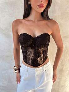 Aloruh Áo ngực màu đen gợi cảm có chi tiết ren dành cho nữ - Màu nâu  Mocha - Xem 3