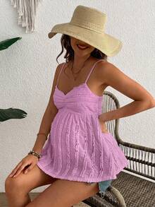 SHEIN Women's Fashion Pleated Design Solid Color Lace Maternity Camisole - Watermelon Pink - View 5