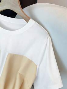 GlowEve CURVE Áo thun nữ cỡ lớn, chất liệu vải dệt kim phối màu, cổ tròn, tay ngắn, cạp chun, dáng rộng, suông, thoải mái, thời trang hàng ngày, phù hợp cho kỳ nghỉ, đa năng 2 trong 1, thích hợp cho mùa xuân và hè. - Nhiều màu - Xem 4