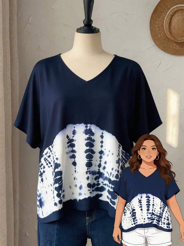 Plus Size Women's Printed Minimalist Daily Short Sleeve T-Shirt\Summer\Vacation Summer Tops Summer Outfits Summer Clothes  Spring  Spring Outfit Women Spring Clothes Country Style For Women Beach Outfits For Women  Beach Vacation Outfits For Women Seaside Retro Mannequin Window Display