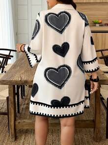 Weeklong Plus Size Casual Heart Print Button Front Shirt Dress - Multicolor - View 2