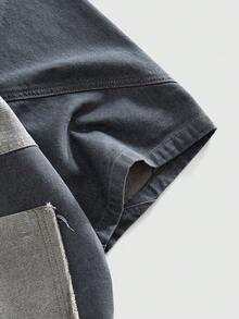ROMWE MEN Men's Casual Contrast Color Patchwork Denim Shirt, Summer - Grey - View 5
