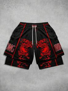 ROMWE MEN Anime Men's Street Fashion Printed Drawstring Shorts - Multicolor - View 6