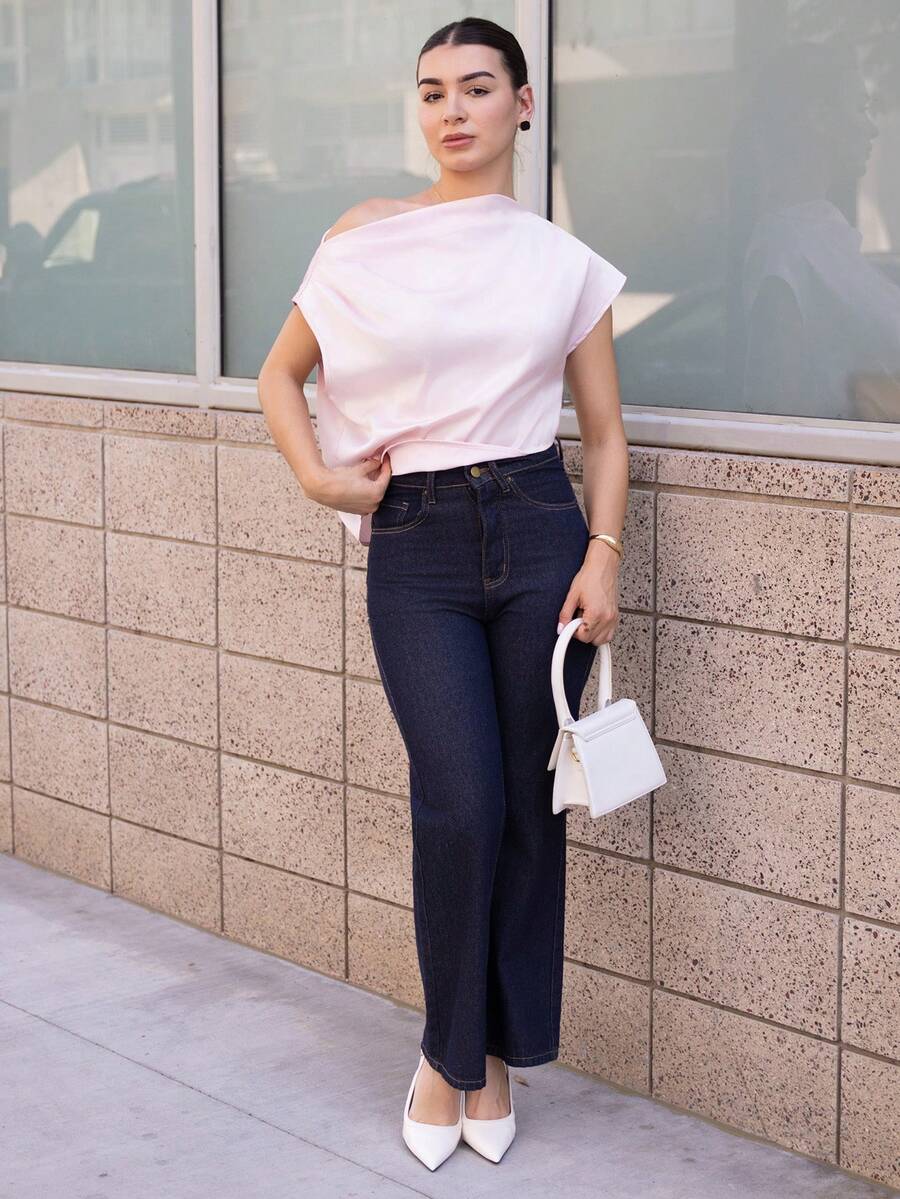 Andrea Bello 女士宽松休闲直筒牛仔裤，秋冬新品 - 藍色 - 查看 1