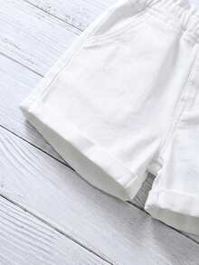 SHEIN 2件套女婴牛仔短裤套装，蓝色 & 女童春夏休闲度假乡村波西米亚风服装，儿童沙滩装 - 彩色 - 查看 7