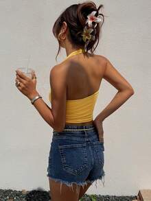 Short, Fitted, Strappy, Backless Top In Brown, Suitable For Summer And Spring In Y2K Style - Yellow 2 - View 9