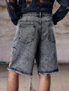 Skyrend Men's Casual Distressed Loose Fit Denim Shorts Jorts Going Out Street Hang Out Tropical - Grey - View 2