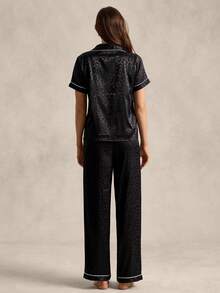 EverLounge Jacquard Shawl Collar Cardigan Women Pajama Set - Black - View 2