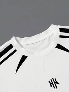 Aesthetic Post 男士休闲时尚街头日常通勤撞色条纹短袖T恤，夏季 - 彩色 - 查看 3