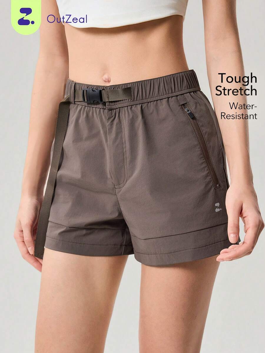 OutZeal Quần short nữ ngoài trời mùa hè, thích hợp cho leo núi, cắm trại, du lịch, chống thấm nước, co giãn, có túi, thắt lưng điều chỉnh được. - màu nâu - Xem 1