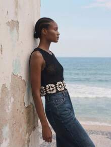 MAIJA Beach Boho Crochet Hollow Out Sleeveless Open Knit Top - Multicolor - View 7
