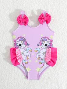 Baju Renang Terusan Bayi Perempuan Motif Unicorn dengan Hiasan Rumbai - Berwarna merah muda - View 5